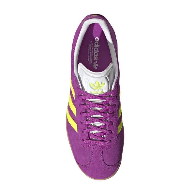 adidas Gazelle Sneakers - Purple & Neon Yellow with Gum Sole