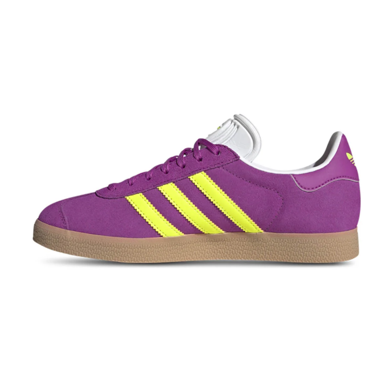 adidas Gazelle Sneakers - Purple & Neon Yellow with Gum Sole