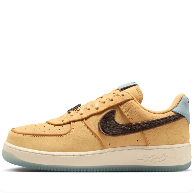 Nike Low-Top Sneakers - Golden Tan with Brown Swoosh & Pale Blue Details