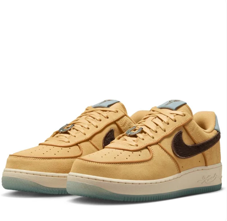 Nike Low-Top Sneakers - Golden Tan with Brown Swoosh & Pale Blue Details