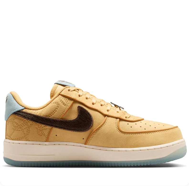 Nike Low-Top Sneakers - Golden Tan with Brown Swoosh & Pale Blue Details