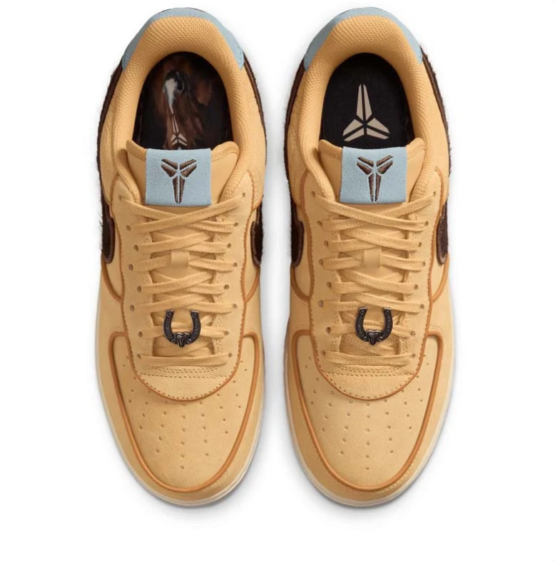 Nike Low-Top Sneakers - Golden Tan with Brown Swoosh & Pale Blue Details