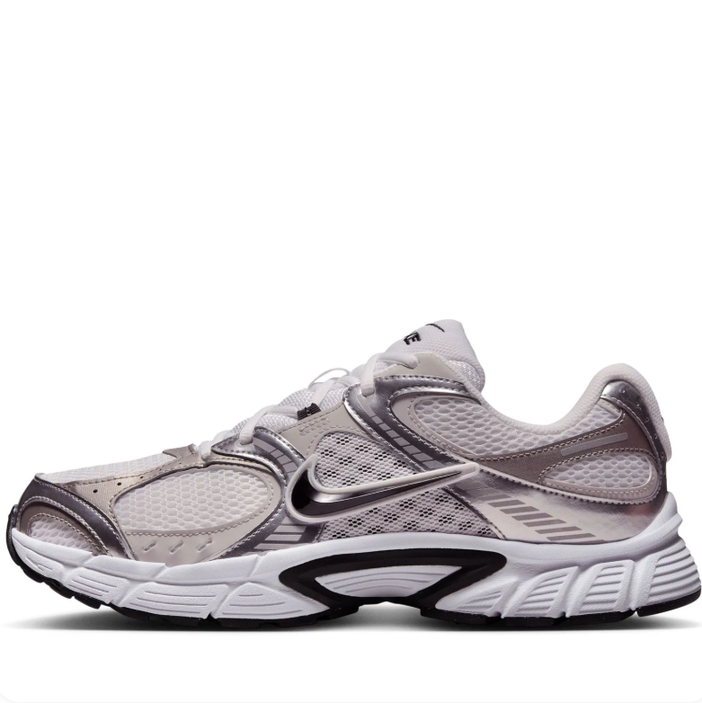 Nike Low-Top Sneakers - White & Metallic Silver with Black Swoosh