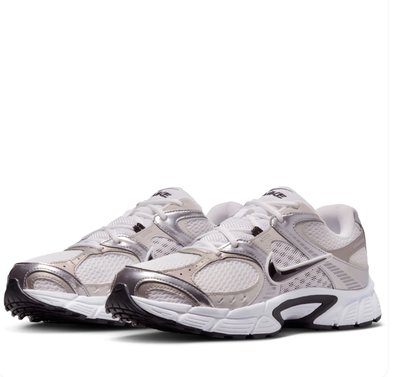 Nike Low-Top Sneakers - White & Metallic Silver with Black Swoosh