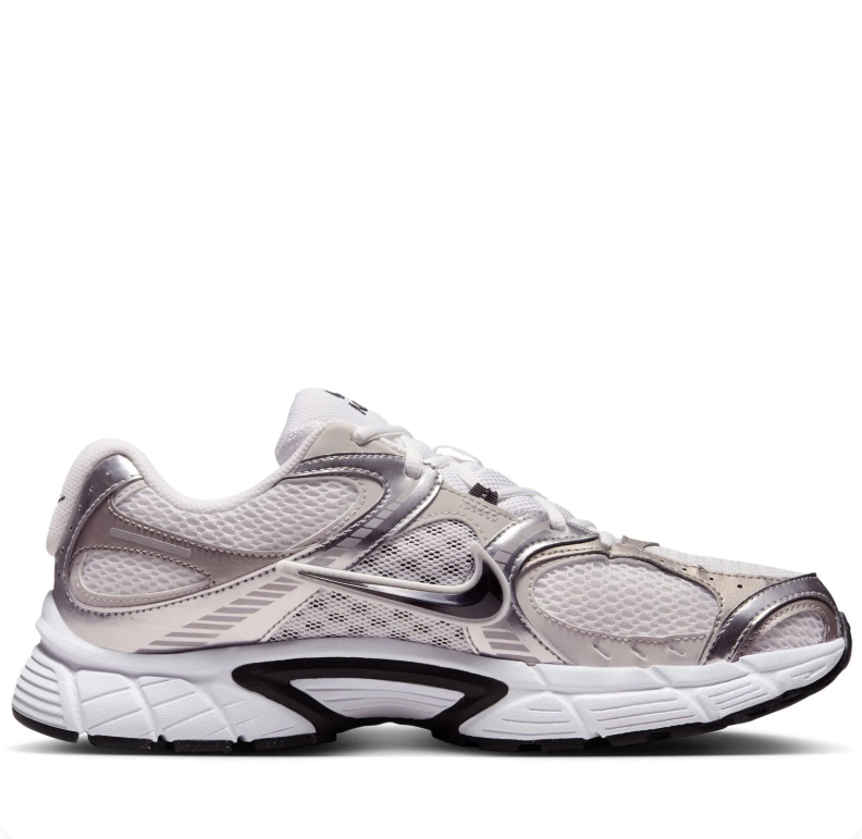 Nike Low-Top Sneakers - White & Metallic Silver with Black Swoosh