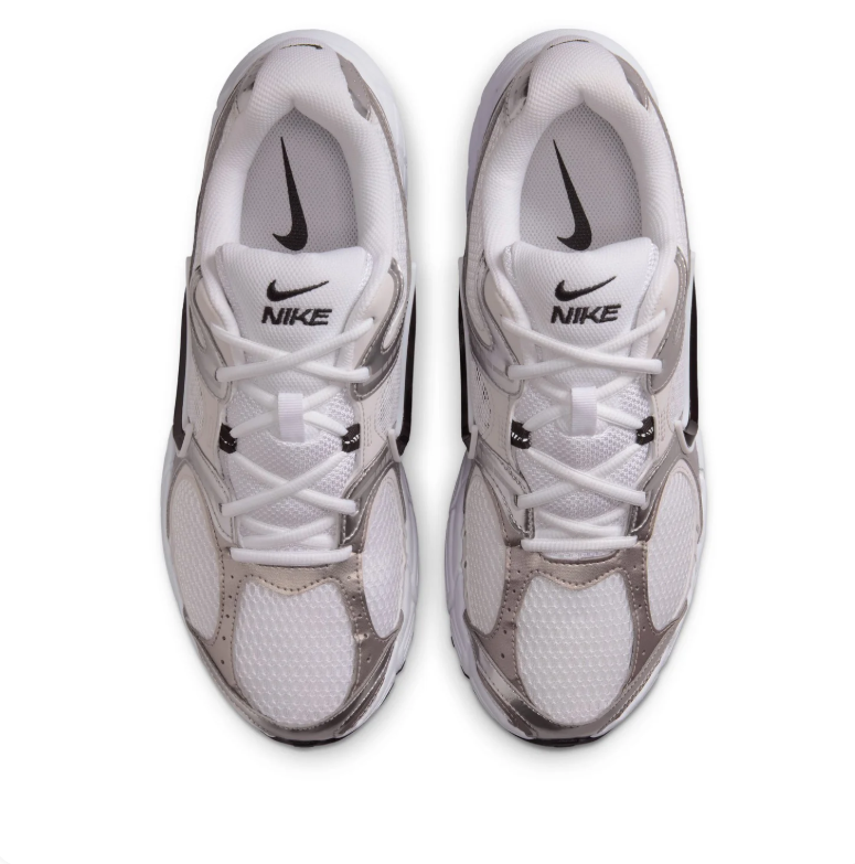Nike Low-Top Sneakers - White & Metallic Silver with Black Swoosh