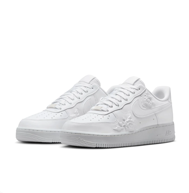 Nike Low-Top Sneakers - All White with Raised Rose Details