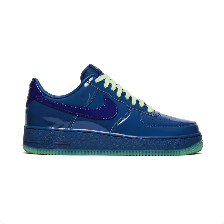 Nike Low-Top Sneakers - Glossy Blue with Purple Swoosh & Green Sole