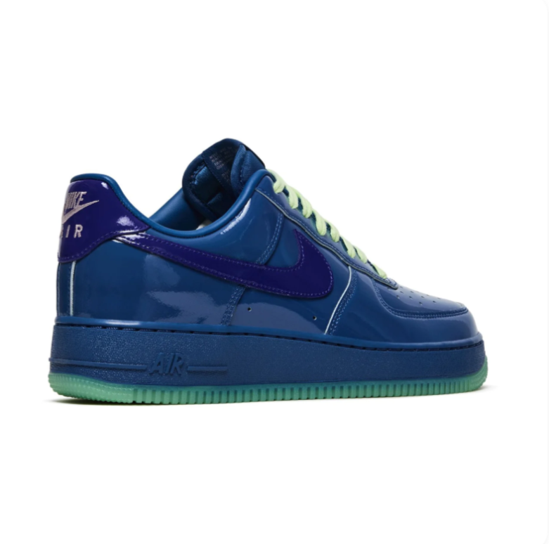 Nike Low-Top Sneakers - Glossy Blue with Purple Swoosh & Green Sole