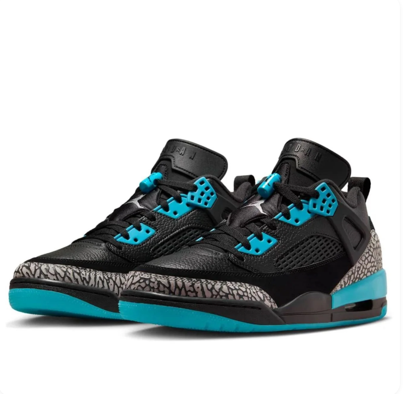 Air Jordan Sneakers - Black & Turquoise with Elephant-Print Trim