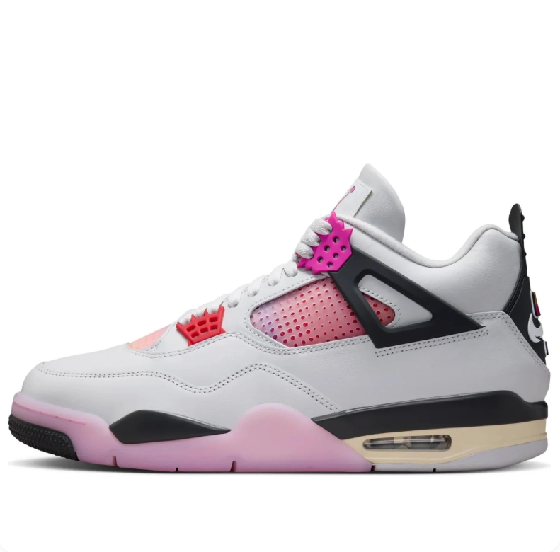 Air Jordan Sneakers - Light Gray with Pink & Yellow Gradient Details