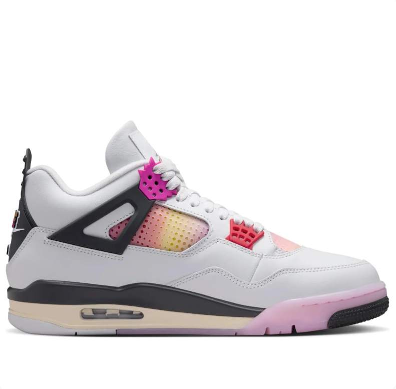 Air Jordan Sneakers - Light Gray with Pink & Yellow Gradient Details
