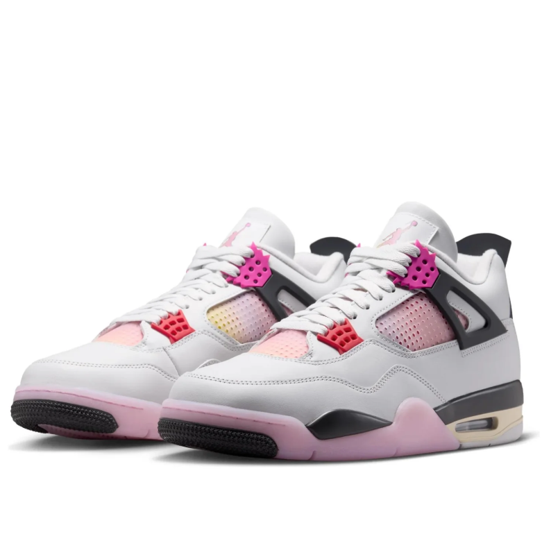 Air Jordan Sneakers - Light Gray with Pink & Yellow Gradient Details
