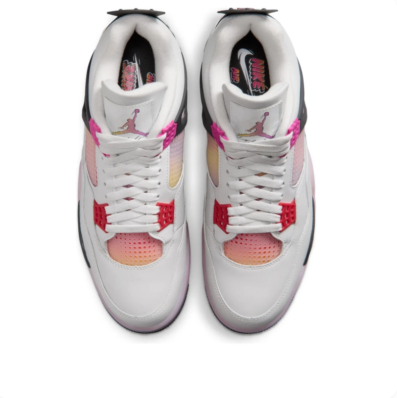 Air Jordan Sneakers - Light Gray with Pink & Yellow Gradient Details
