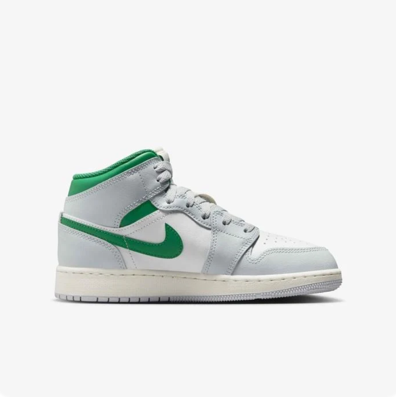 Air Jordan Mid-Top Sneakers - White & Light Gray with Green Accents
