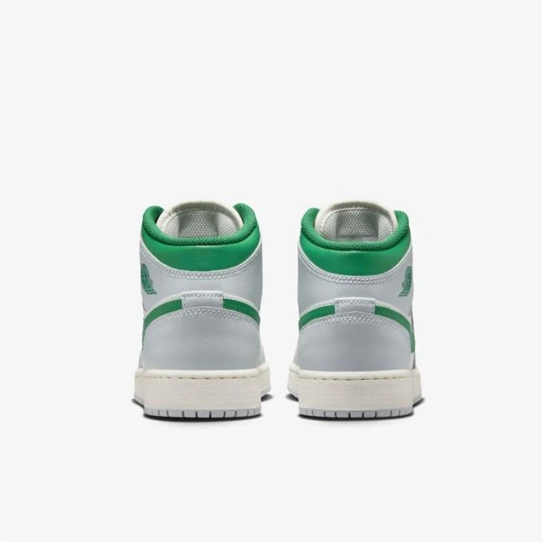 Air Jordan Mid-Top Sneakers - White & Light Gray with Green Accents