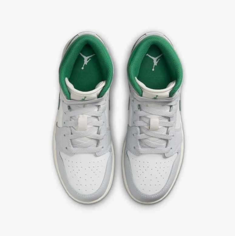 Air Jordan Mid-Top Sneakers - White & Light Gray with Green Accents