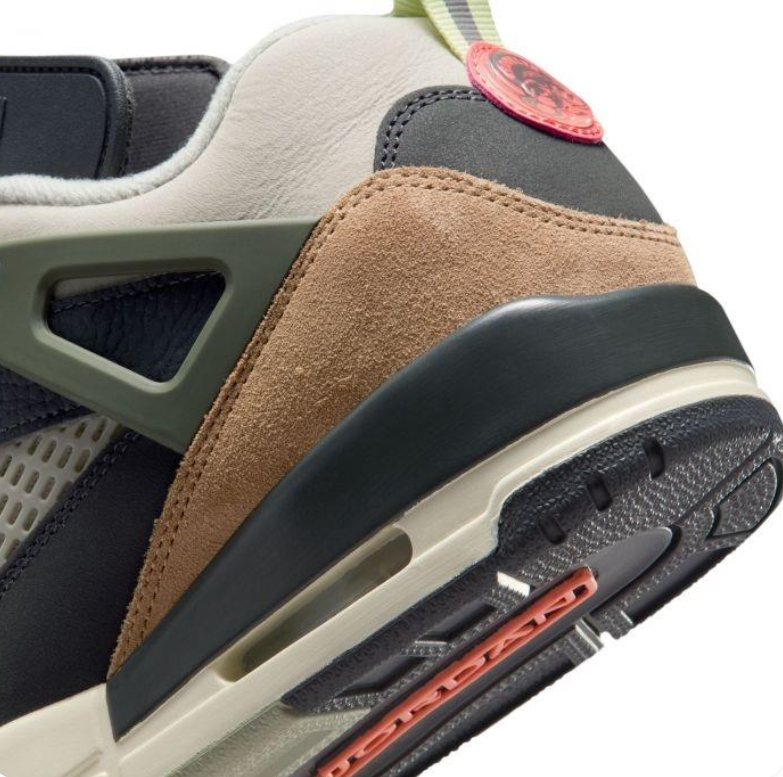 Air Jordan Sneakers - Black, Olive & Tan with Coral Accents