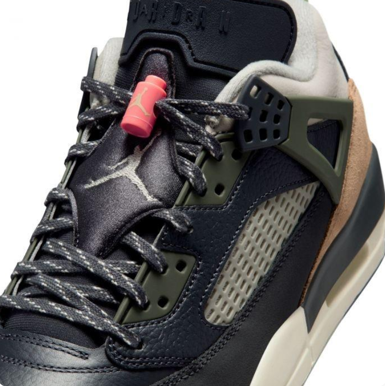 Air Jordan Sneakers - Black, Olive & Tan with Coral Accents