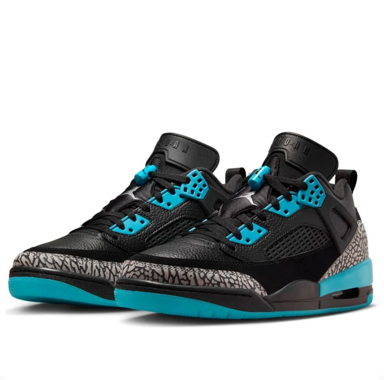 Air Jordan Sneakers - Black & Turquoise with Elephant-Print Details