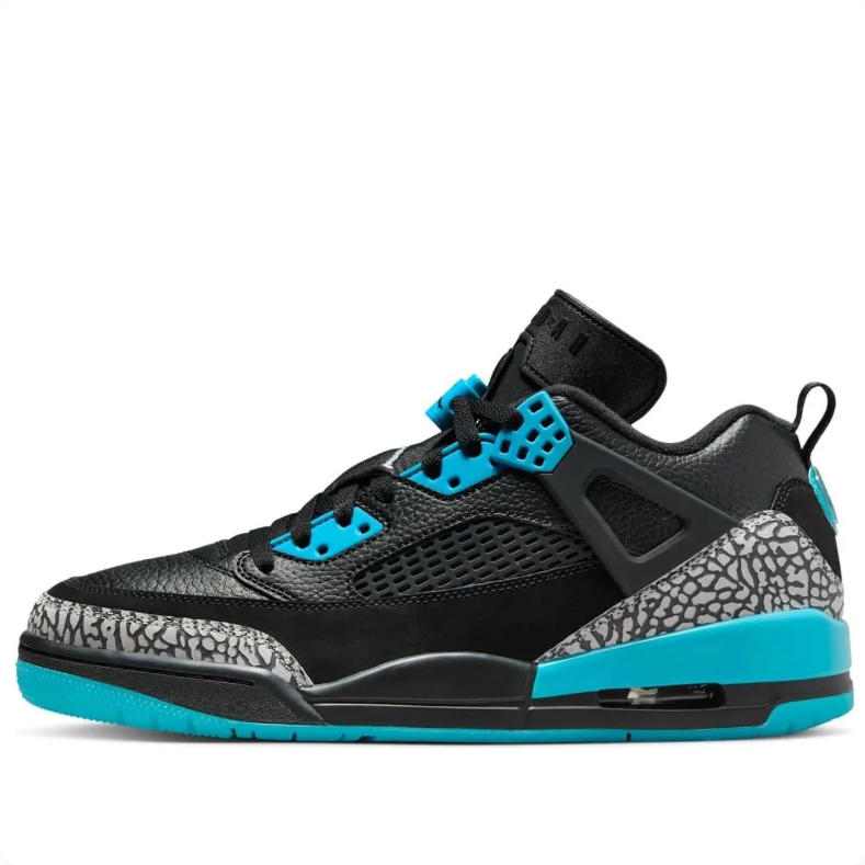 Air Jordan Sneakers - Black & Turquoise with Elephant-Print Details