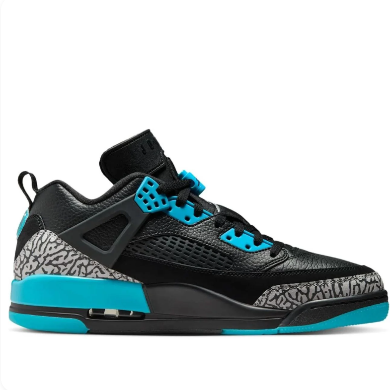 Air Jordan Sneakers - Black & Turquoise with Elephant-Print Details