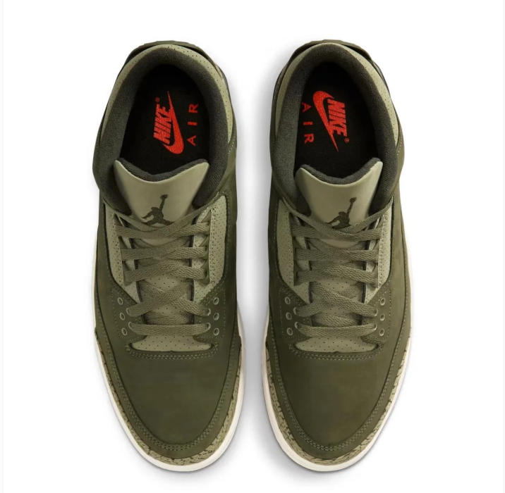 Air Jordan Sneakers - Olive Green with Elephant-Print Details & Gum Outsole