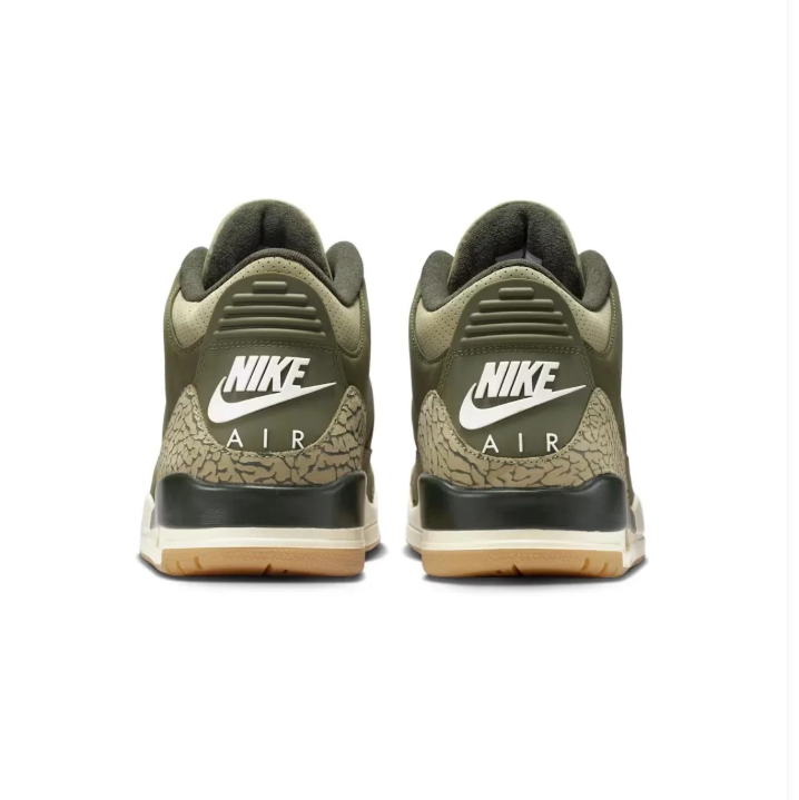 Air Jordan Sneakers - Olive Green with Elephant-Print Details & Gum Outsole