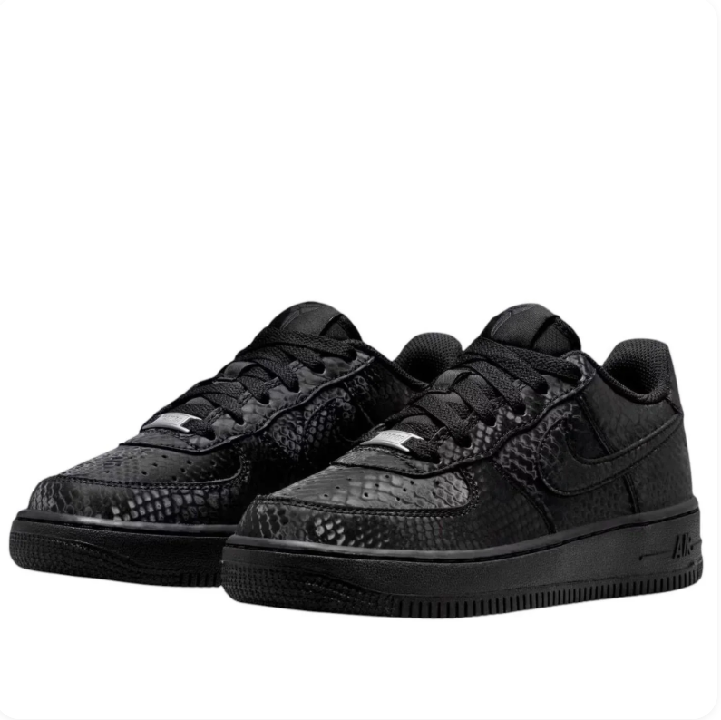 Nike Low-Top Sneakers - Black Snakeskin-Pattern with 8 & 24 Heel Details