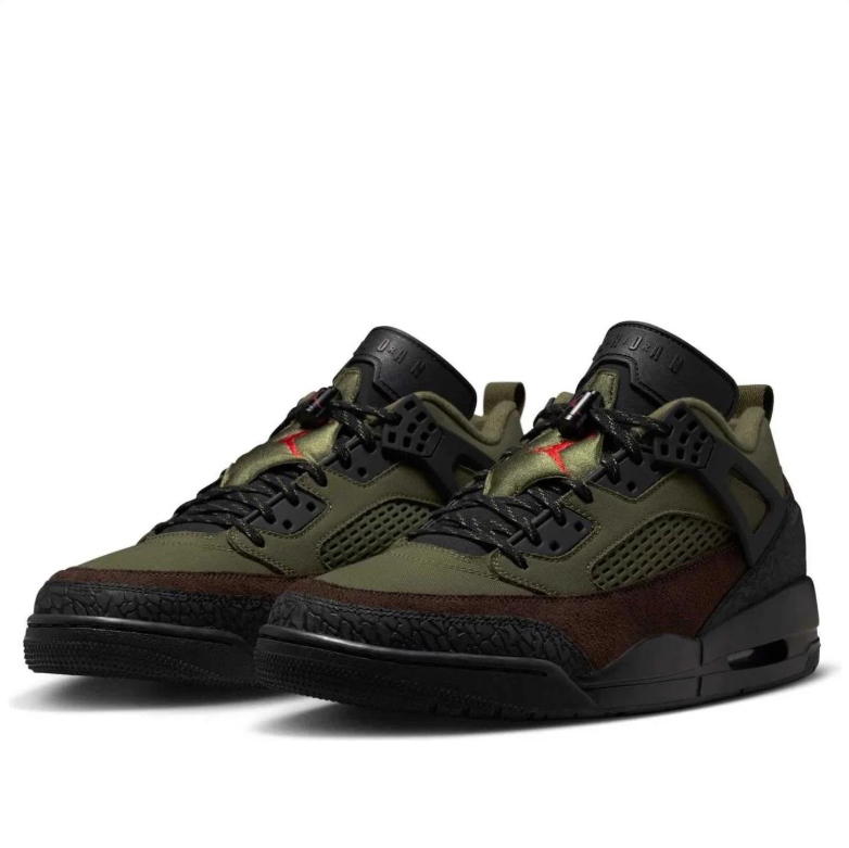 Air Jordan Sneakers - Olive Green, Brown & Black with Red Accents