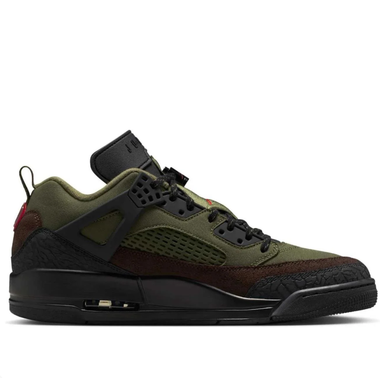Air Jordan Sneakers - Olive Green, Brown & Black with Red Accents