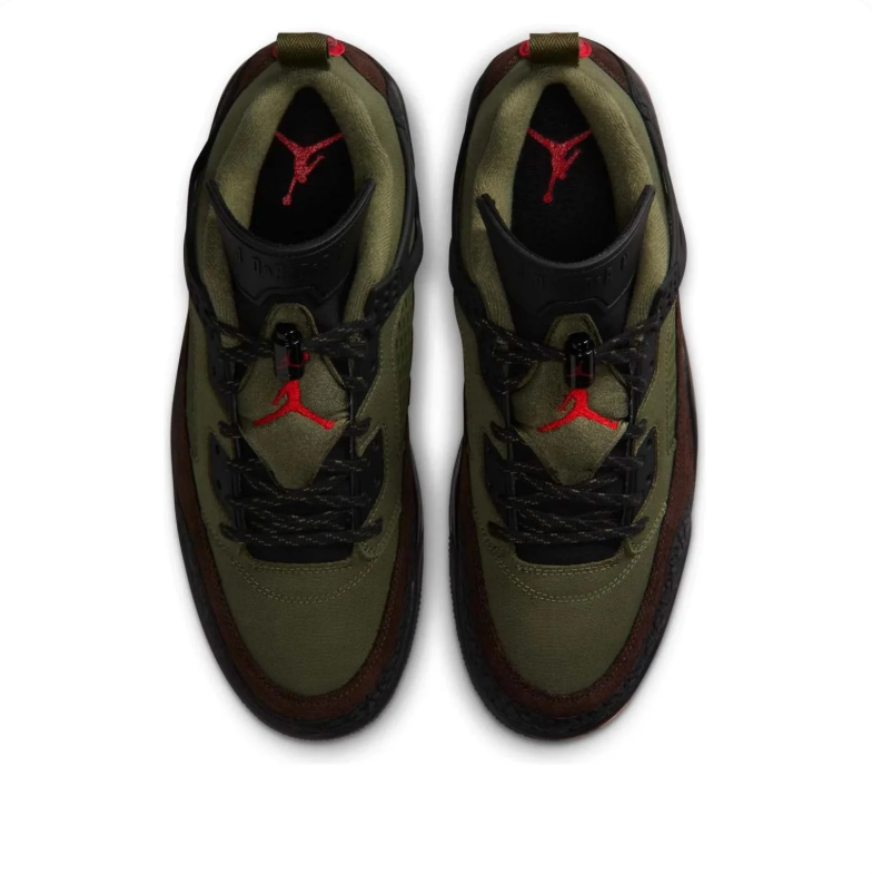 Air Jordan Sneakers - Olive Green, Brown & Black with Red Accents