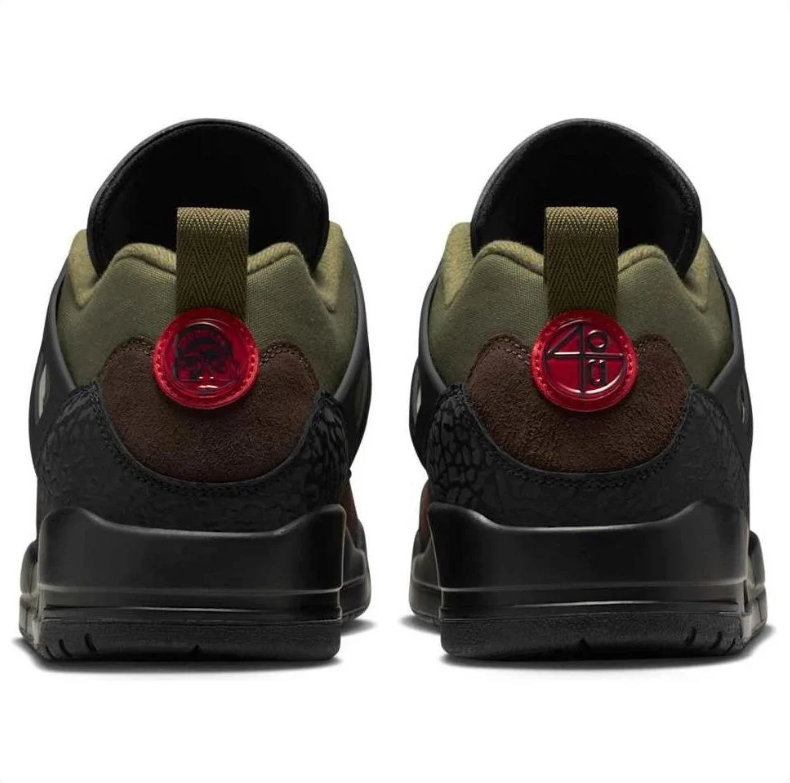 Air Jordan Sneakers - Olive Green, Brown & Black with Red Accents