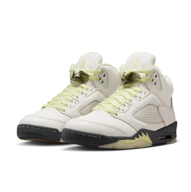 Air Jordan High-Top Sneakers - Cream & Black with Pale Yellow Accents