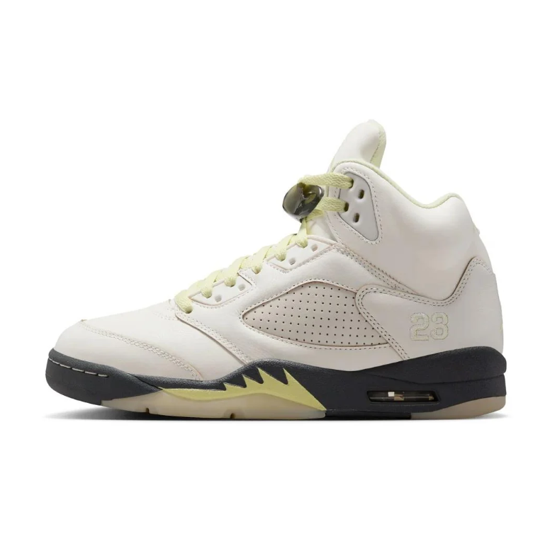 Air Jordan High-Top Sneakers - Cream & Black with Pale Yellow Accents