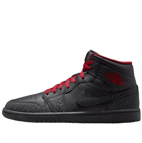 Air Jordan Mid-Top Sneakers - Black & Red with Elephant-Print Details