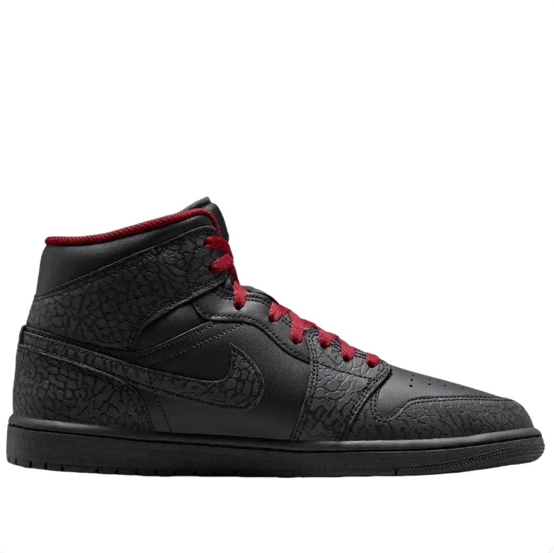 Air Jordan Mid-Top Sneakers - Black & Red with Elephant-Print Details