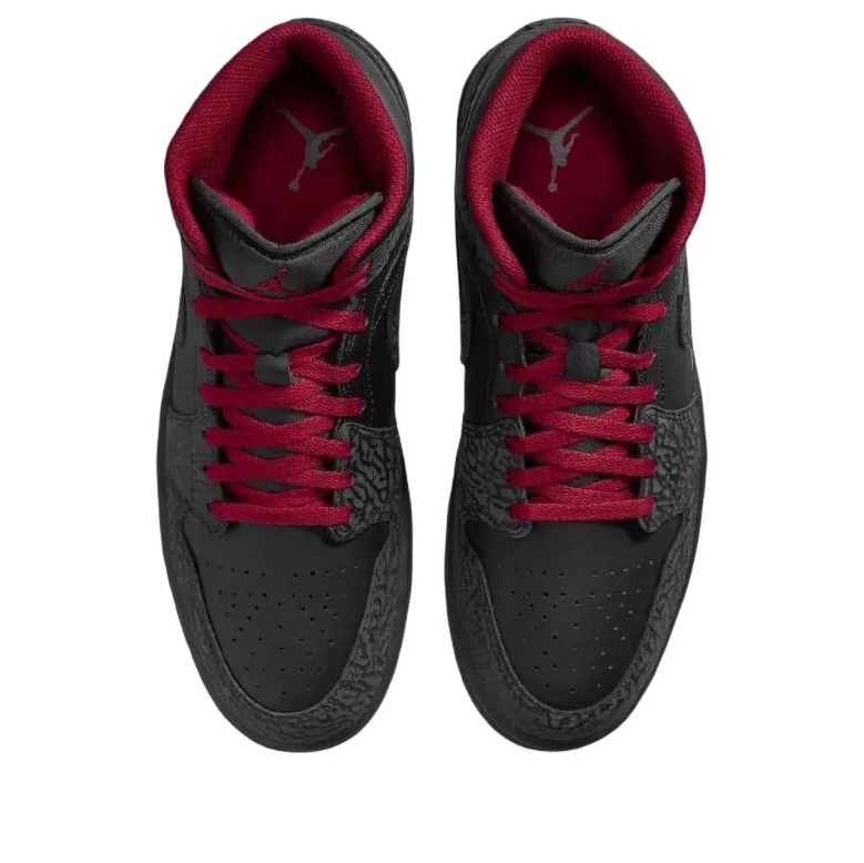 Air Jordan Mid-Top Sneakers - Black & Red with Elephant-Print Details