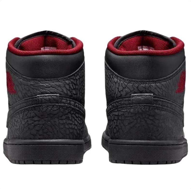 Air Jordan Mid-Top Sneakers - Black & Red with Elephant-Print Details