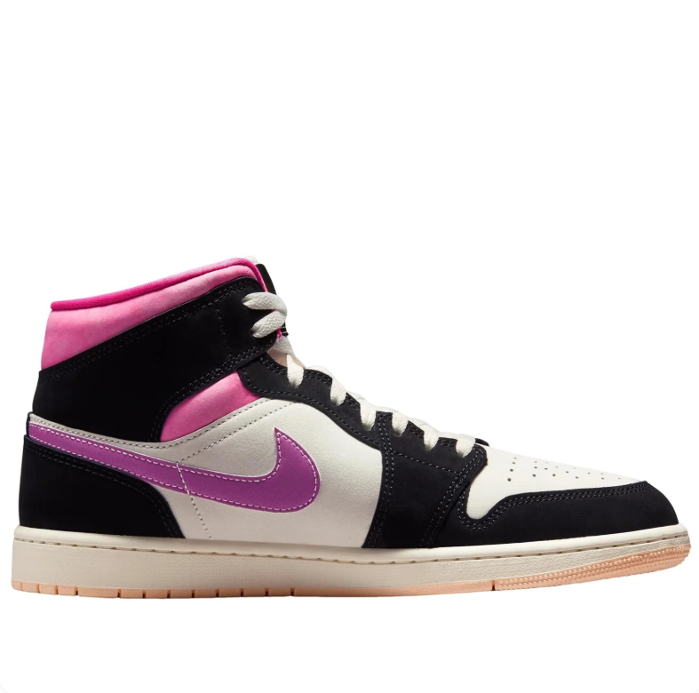 Air Jordan Mid-Top Sneakers - Black, Cream & Pink