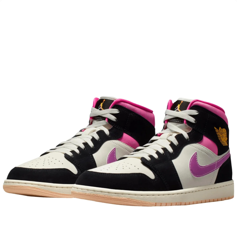 Air Jordan Mid-Top Sneakers - Black, Cream & Pink