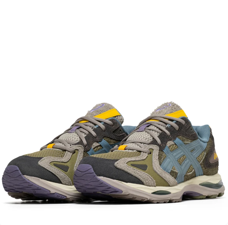 ASICS Low-Top Sneakers - Olive Green & Blue with Yellow Accents